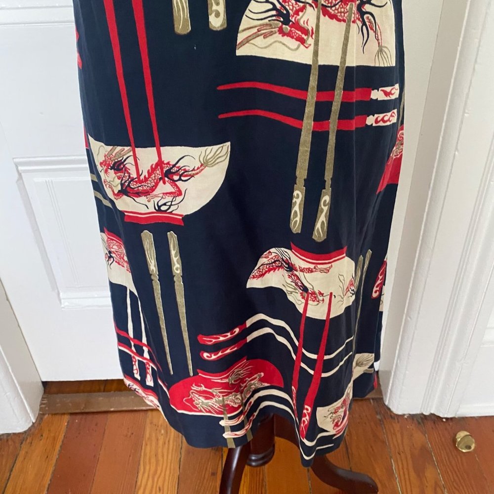 Vintage Alfred Shaheen Sheath Dress Asian Rice Bowls Chopsticks - Picture 4 of 9
